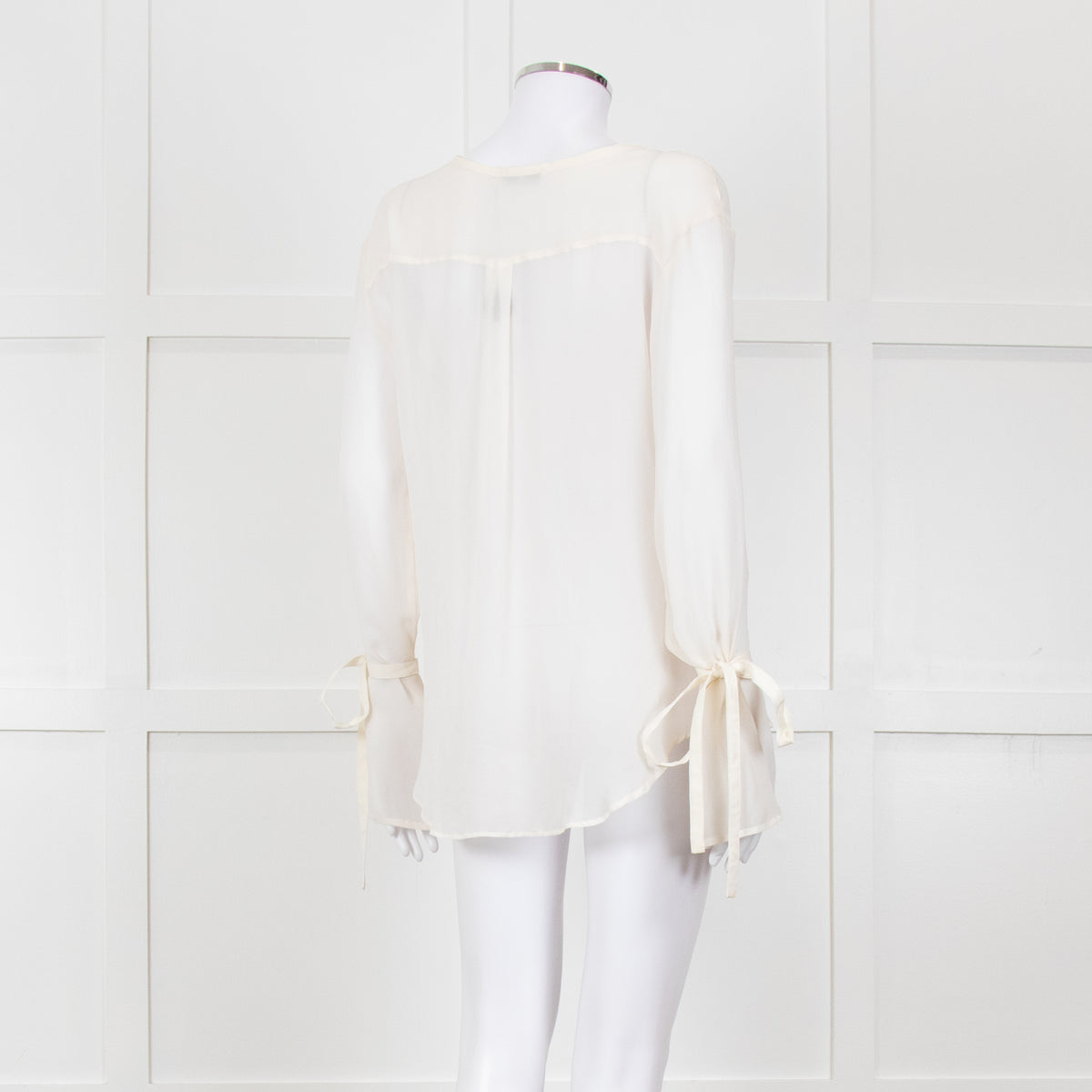 Seven For All Mankind Cream Sheer Tie Up Sleeve Detail Top