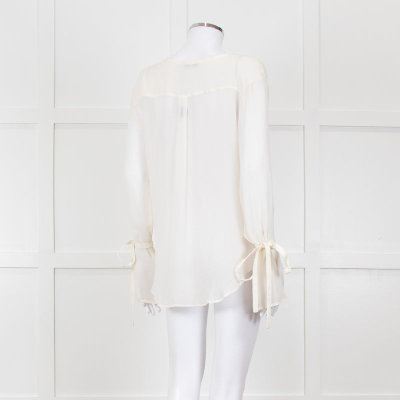 Seven For All Mankind Cream Sheer Tie Up Sleeve Detail Top