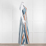 Emporio Sirenuse  Cream Brown Blue Stripes Sleeveless Long Dress