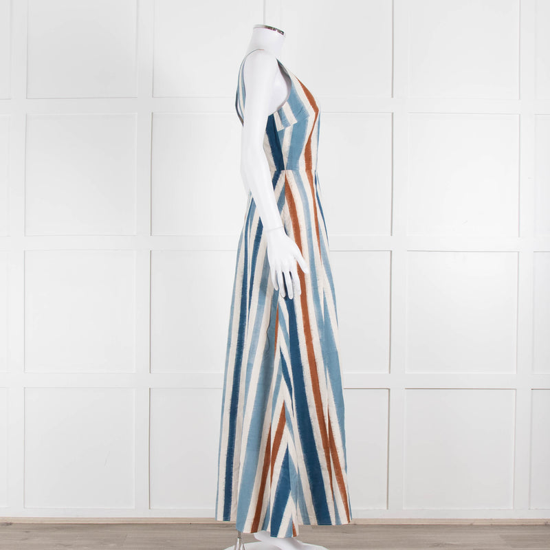 Emporio Sirenuse  Cream Brown Blue Stripes Sleeveless Long Dress