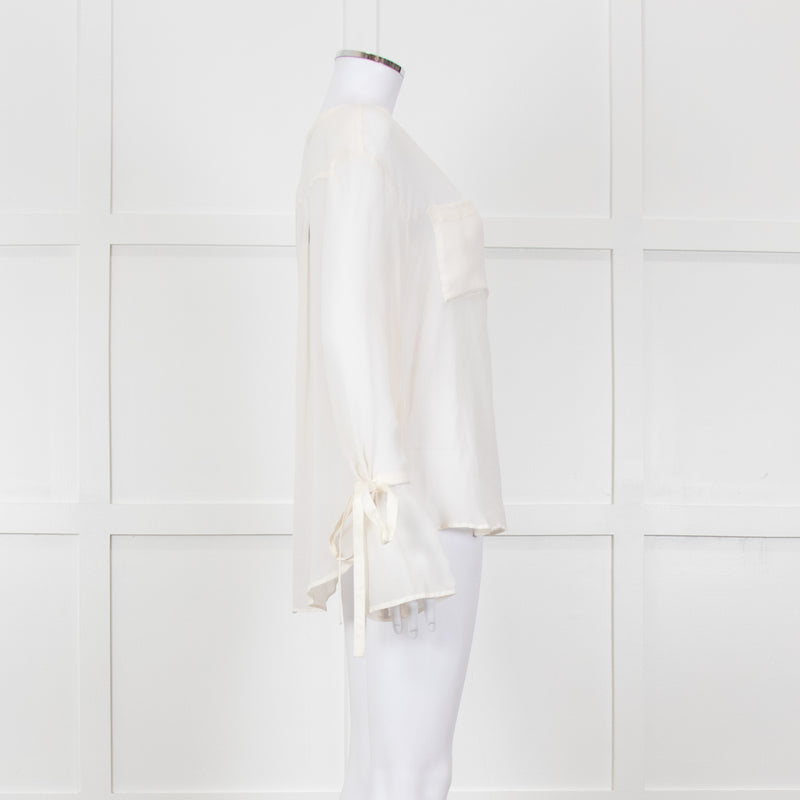 Seven For All Mankind Cream Sheer Tie Up Sleeve Detail Top