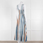 Emporio Sirenuse  Cream Brown Blue Stripes Sleeveless Long Dress