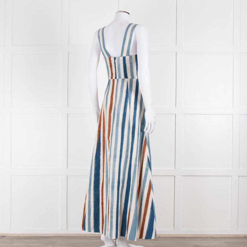 Emporio Sirenuse  Cream Brown Blue Stripes Sleeveless Long Dress