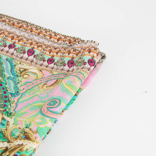 Camilla Pale Pink Green Print Diamante Square Silk Scarf