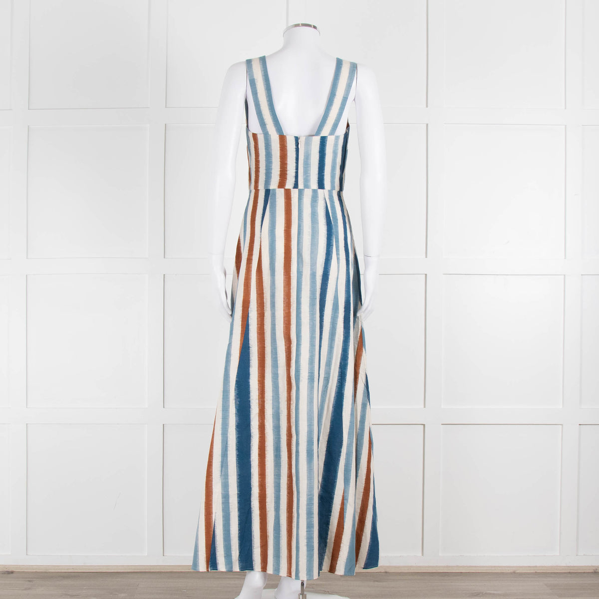 Emporio Sirenuse  Cream Brown Blue Stripes Sleeveless Long Dress
