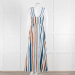 Emporio Sirenuse  Cream Brown Blue Stripes Sleeveless Long Dress