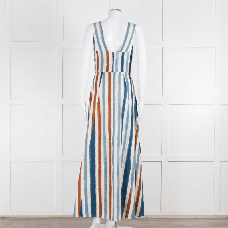 Emporio Sirenuse  Cream Brown Blue Stripes Sleeveless Long Dress