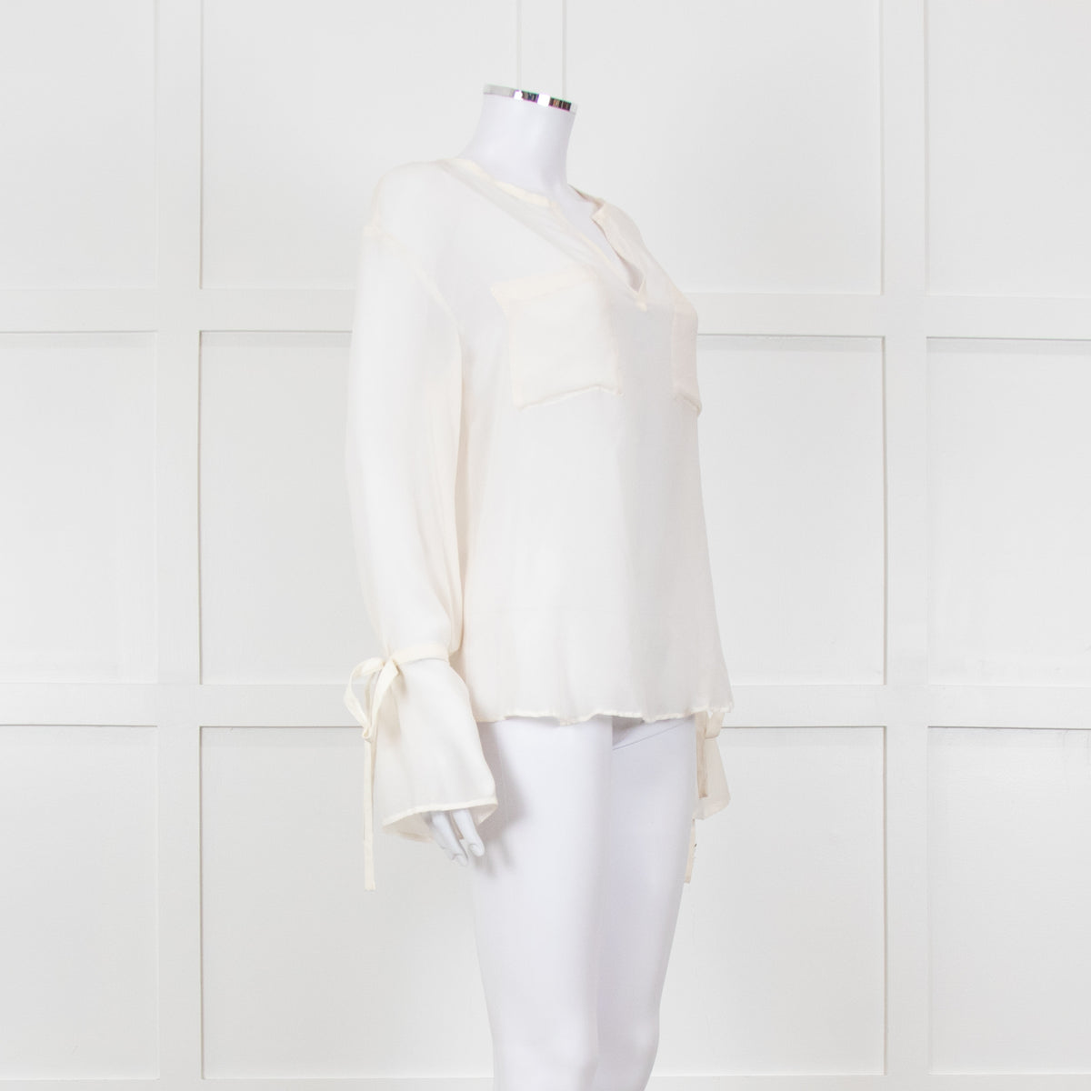Seven For All Mankind Cream Sheer Tie Up Sleeve Detail Top