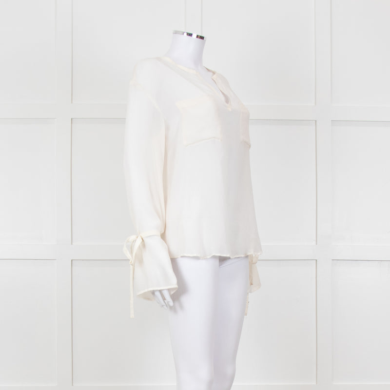 Seven For All Mankind Cream Sheer Tie Up Sleeve Detail Top