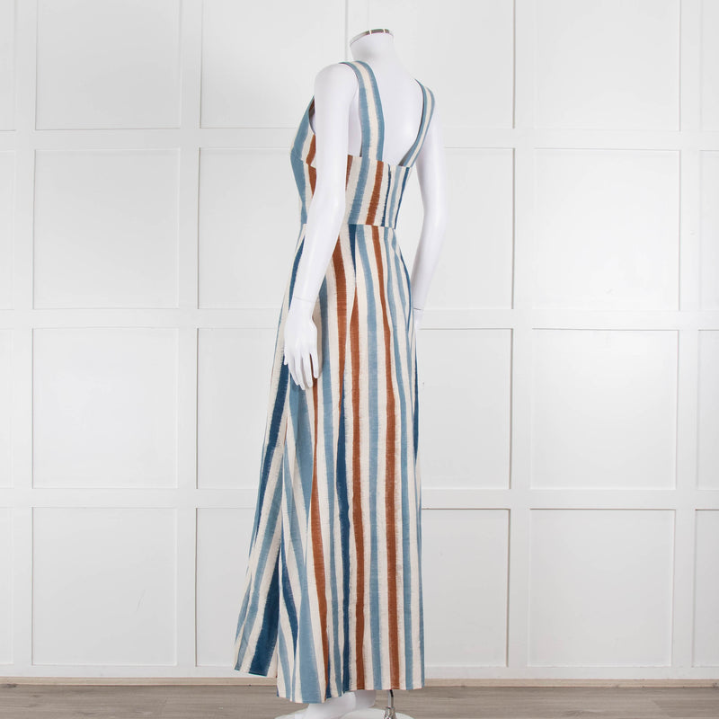 Emporio Sirenuse  Cream Brown Blue Stripes Sleeveless Long Dress