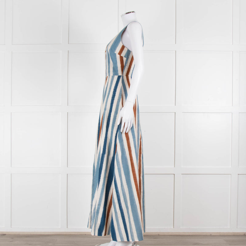 Emporio Sirenuse  Cream Brown Blue Stripes Sleeveless Long Dress