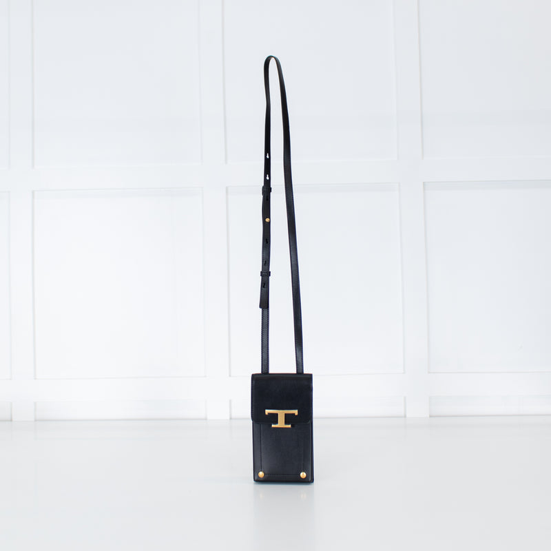 Tod's Black Leather Magnetic T Phone Crossbody
