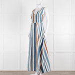 Emporio Sirenuse  Cream Brown Blue Stripes Sleeveless Long Dress