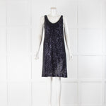 Amina Rubinacci Navy Sequin V Front Sleeveless Dress