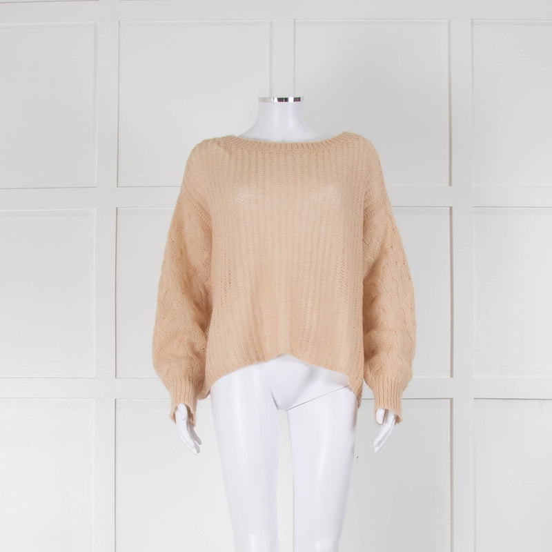 Twinset Beige Loose Knit Jumper With Cable Sleeve