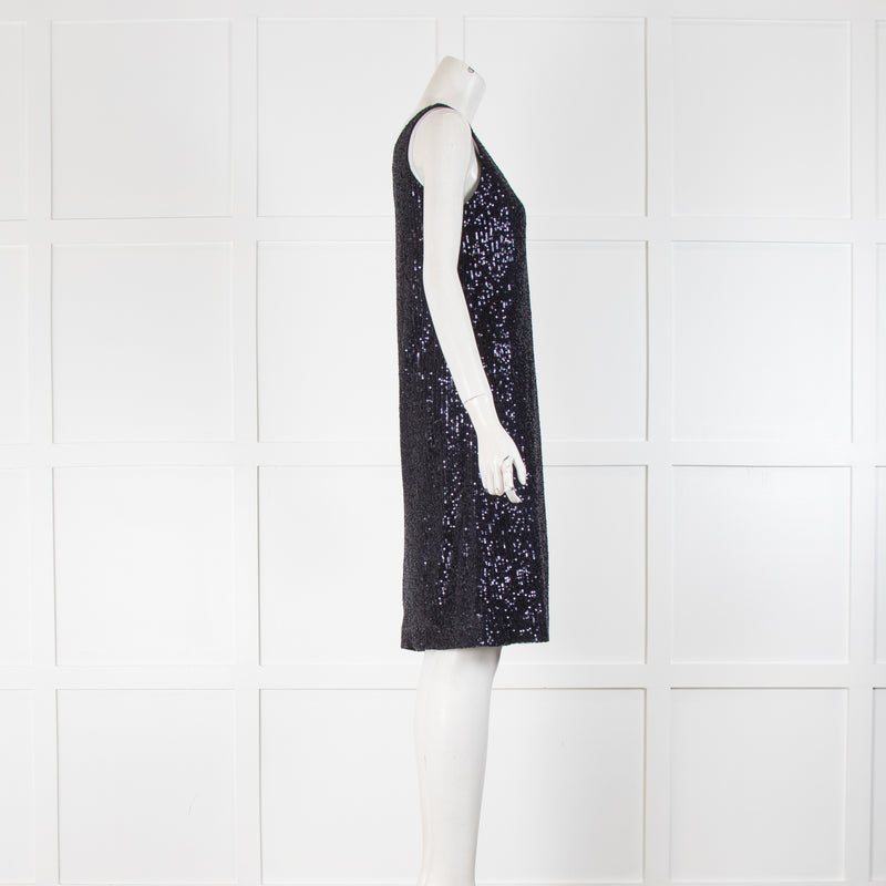 Amina Rubinacci Navy Sequin V Front Sleeveless Dress