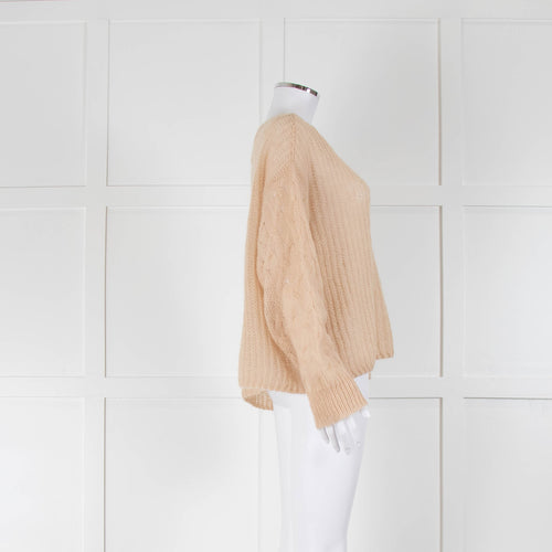 Twinset Beige Loose Knit Jumper With Cable Sleeve