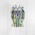 Emporio Sirenuse Cream Blue Orange Long Sleeve Cotton Dress