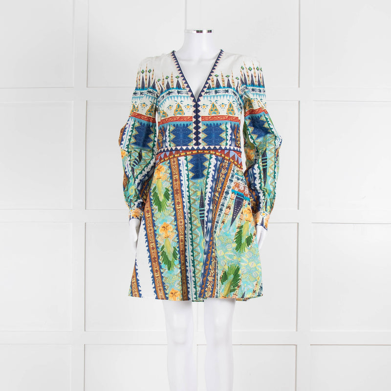 Emporio Sirenuse Cream Blue Orange Long Sleeve Cotton Dress