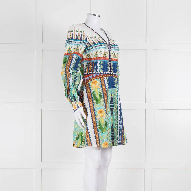Emporio Sirenuse Cream Blue Orange Long Sleeve Cotton Dress