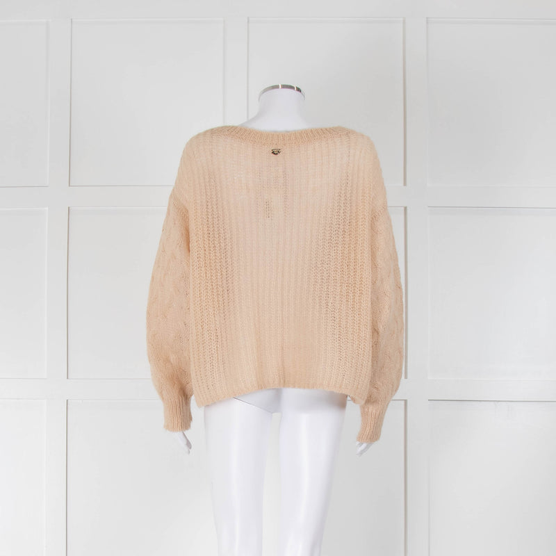 Twinset Beige Loose Knit Jumper With Cable Sleeve