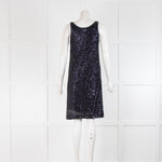 Amina Rubinacci Navy Sequin V Front Sleeveless Dress