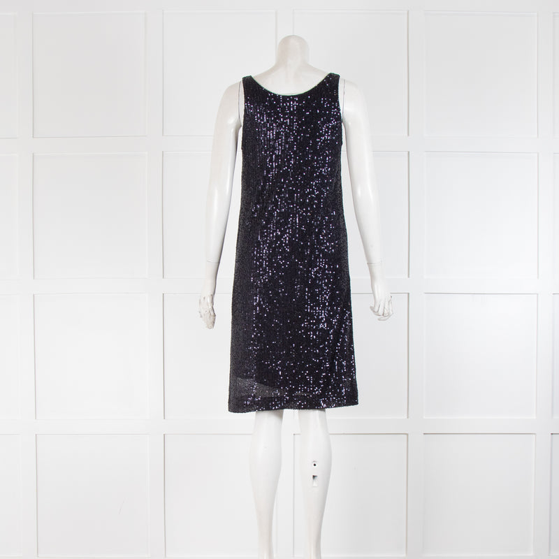 Amina Rubinacci Navy Sequin V Front Sleeveless Dress