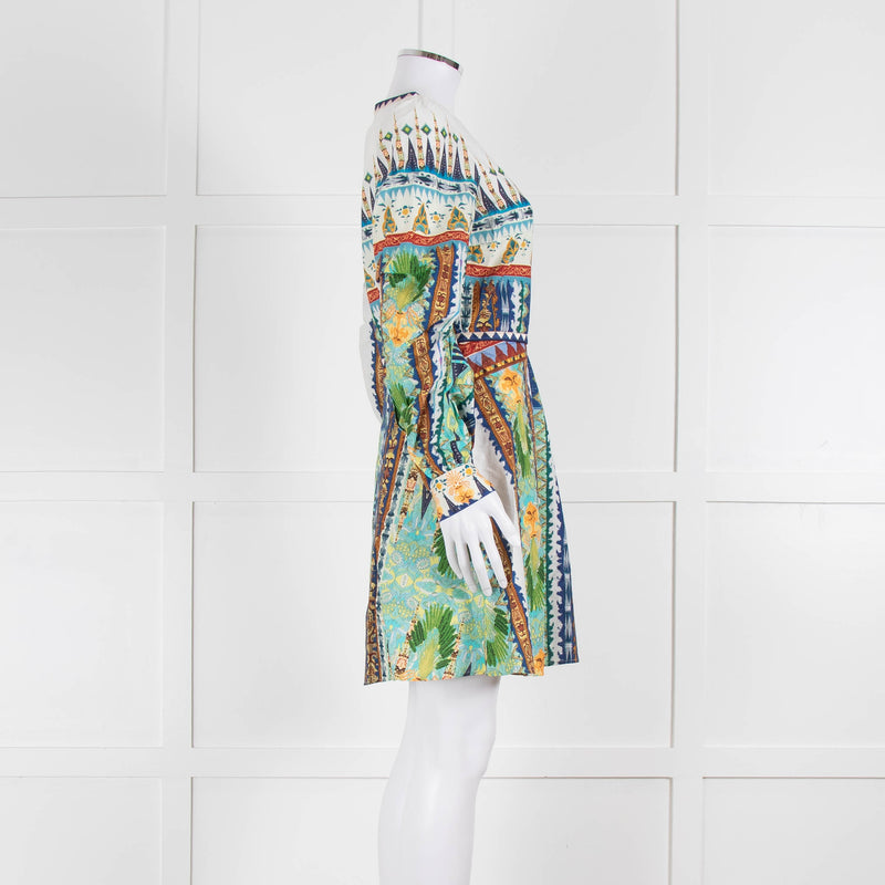 Emporio Sirenuse Cream Blue Orange Long Sleeve Cotton Dress