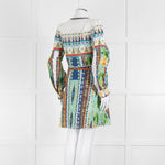 Emporio Sirenuse Cream Blue Orange Long Sleeve Cotton Dress