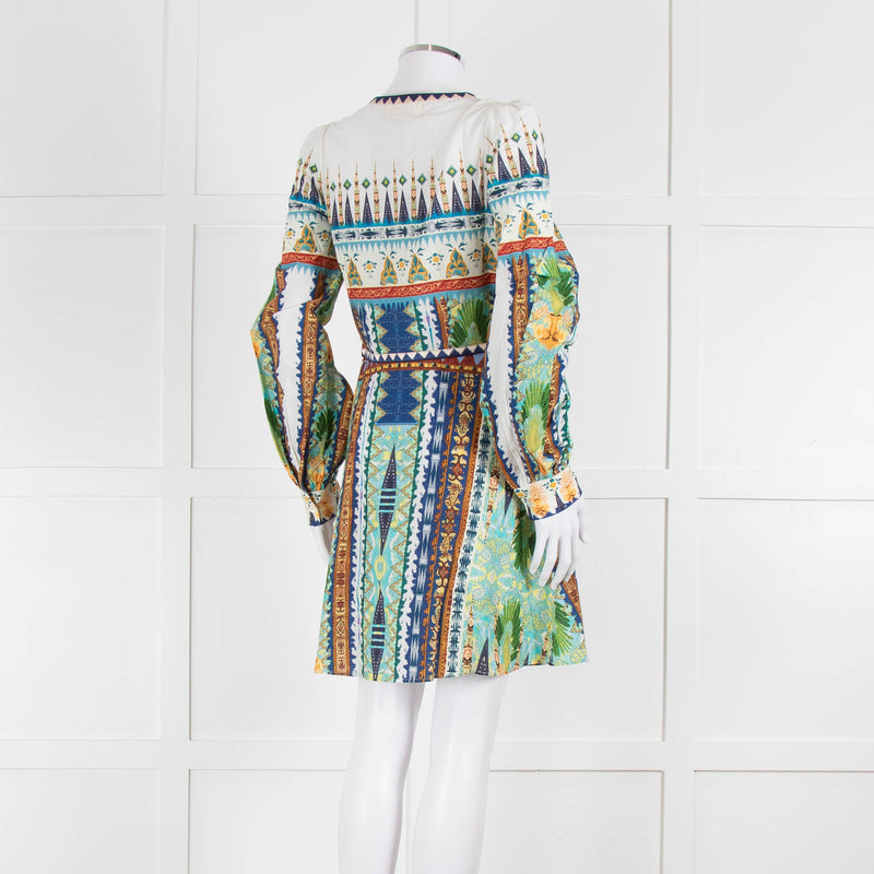 Emporio Sirenuse Cream Blue Orange Long Sleeve Cotton Dress