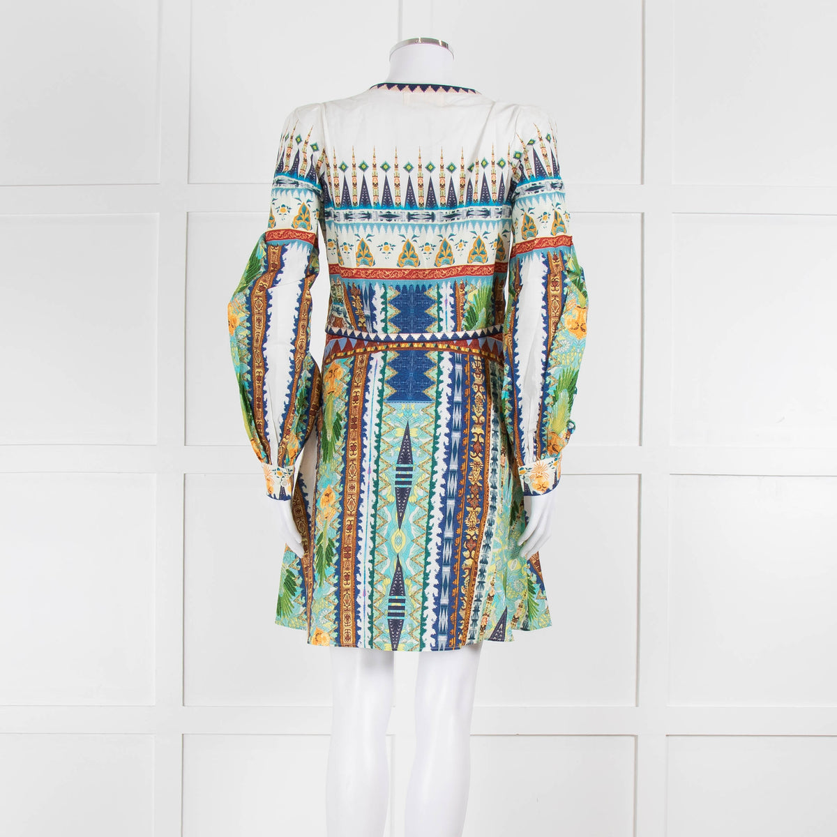Emporio Sirenuse Cream Blue Orange Long Sleeve Cotton Dress