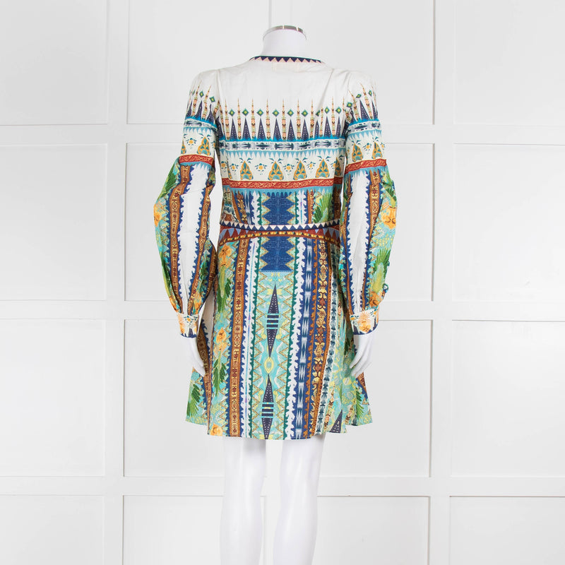 Emporio Sirenuse Cream Blue Orange Long Sleeve Cotton Dress