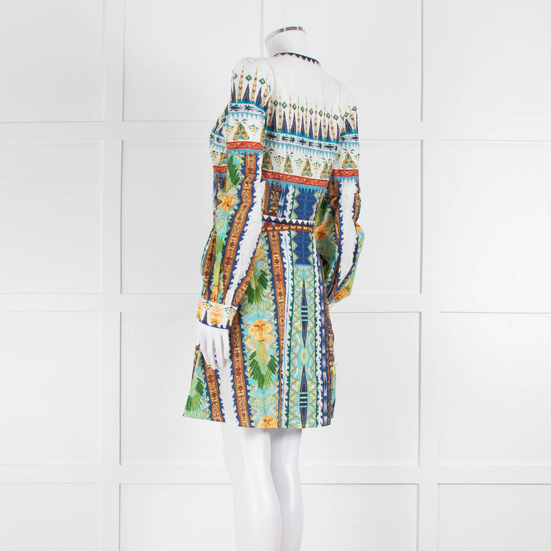 Emporio Sirenuse Cream Blue Orange Long Sleeve Cotton Dress