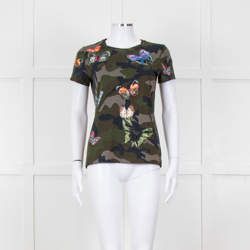 Valentino Khaki Camouflage Embellished T-Shirt