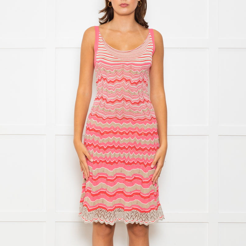 D Exterior Pink Beige Red Silver Lurex Knitted Sleeveless Dress