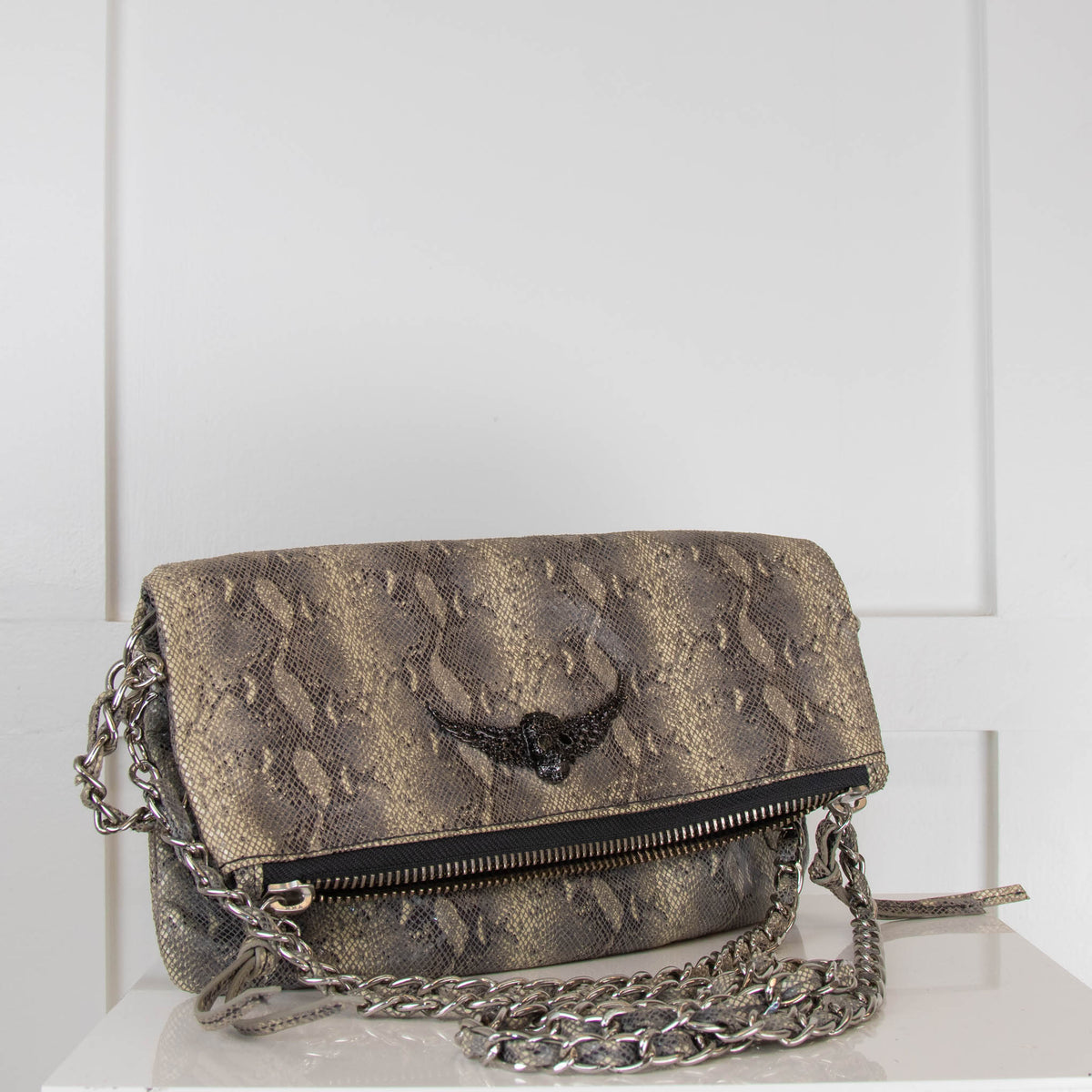 Zadig & Voltaire Grey Snakeskin Crossbody Bag