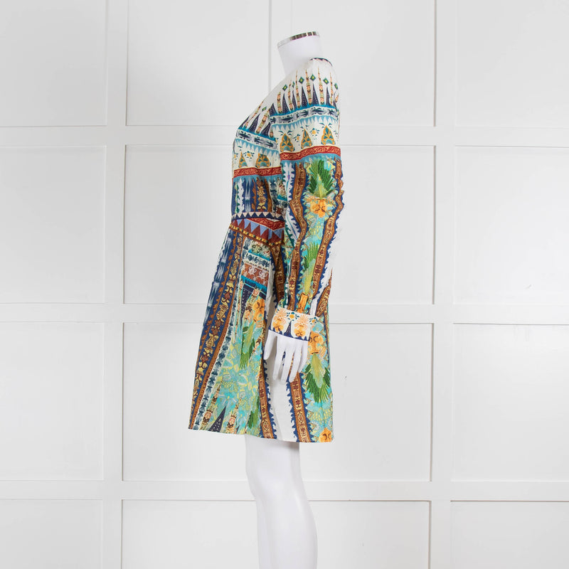 Emporio Sirenuse Cream Blue Orange Long Sleeve Cotton Dress