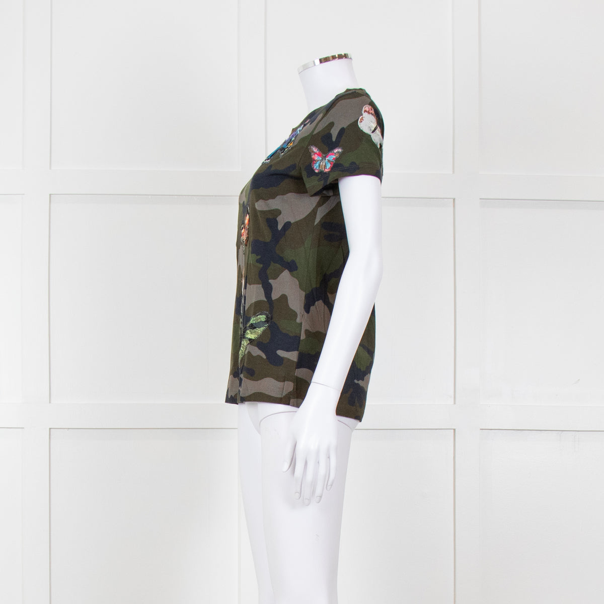 Valentino Khaki Camouflage Embellished T-Shirt