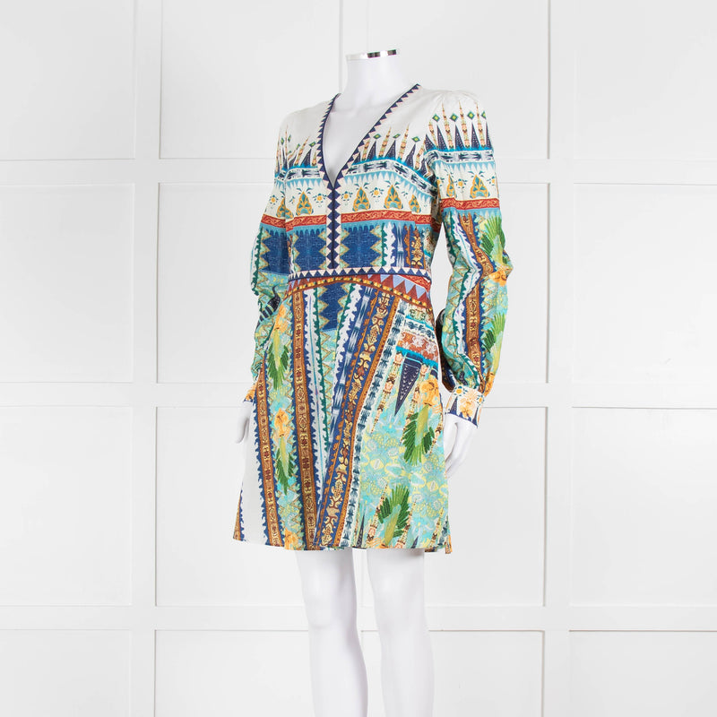 Emporio Sirenuse Cream Blue Orange Long Sleeve Cotton Dress