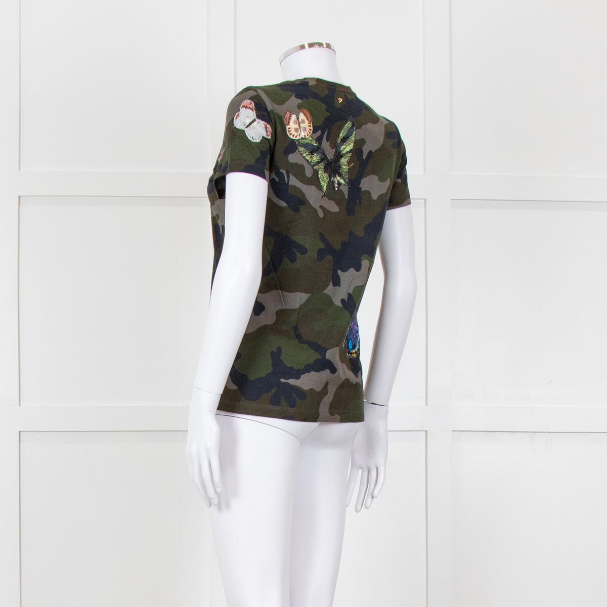 Valentino Khaki Camouflage Embellished T-Shirt