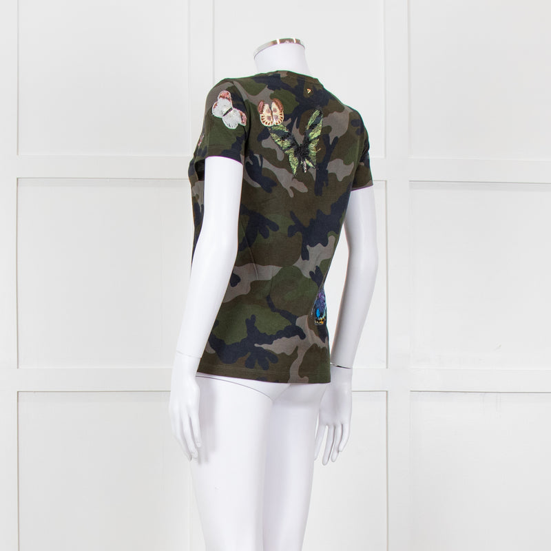 Valentino Khaki Camouflage Embellished T-Shirt