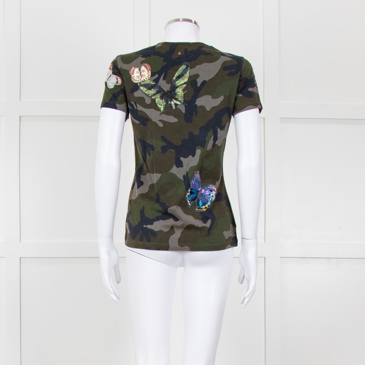 Valentino Khaki Camouflage Embellished T-Shirt