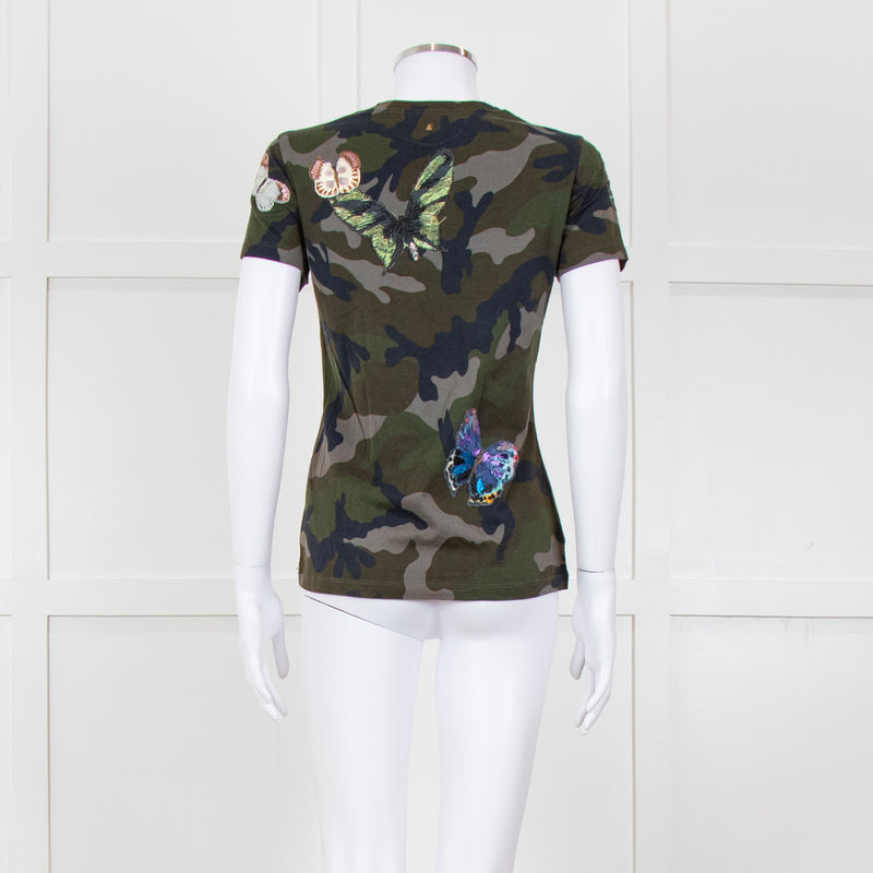 Valentino Khaki Camouflage Embellished T-Shirt