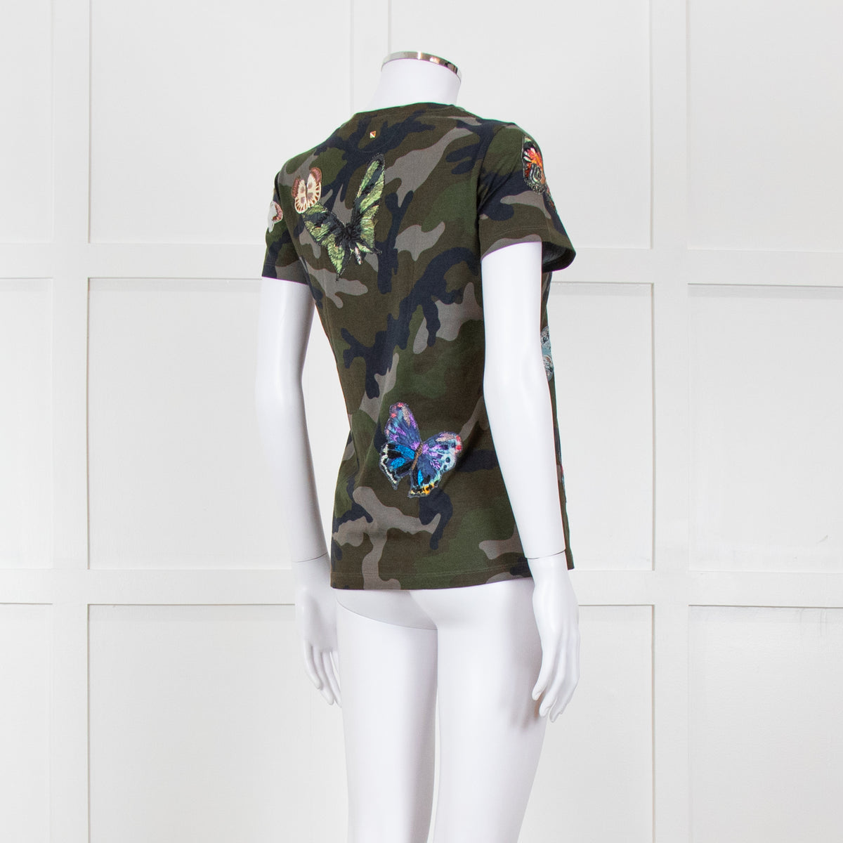 Valentino Khaki Camouflage Embellished T-Shirt