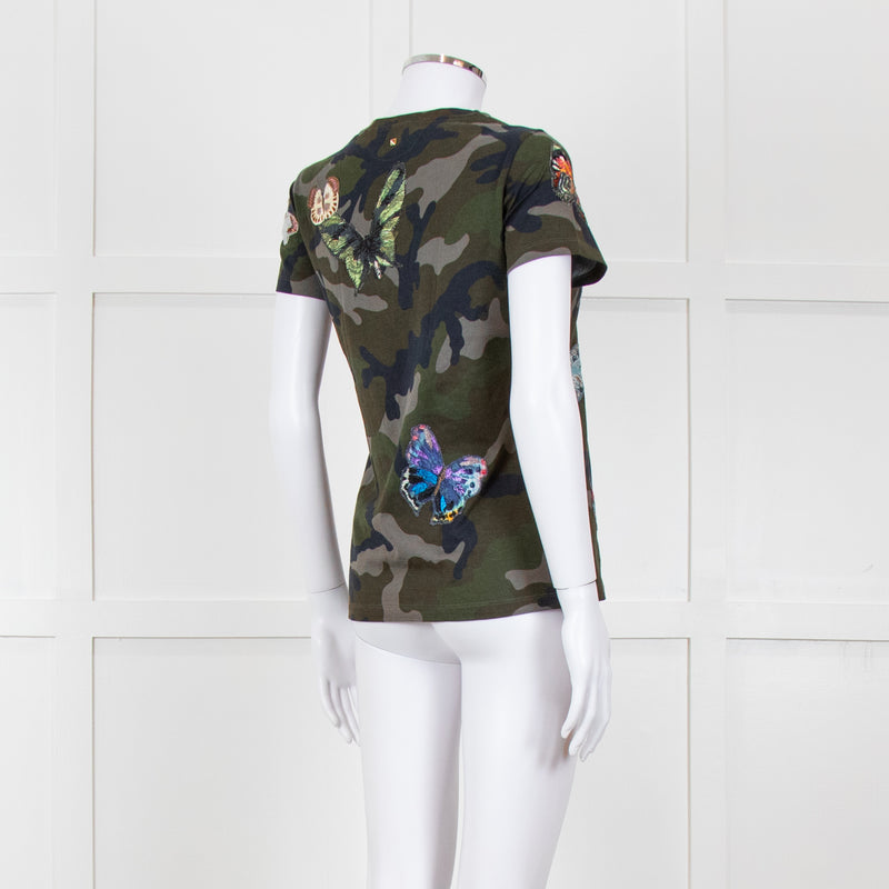 Valentino Khaki Camouflage Embellished T-Shirt