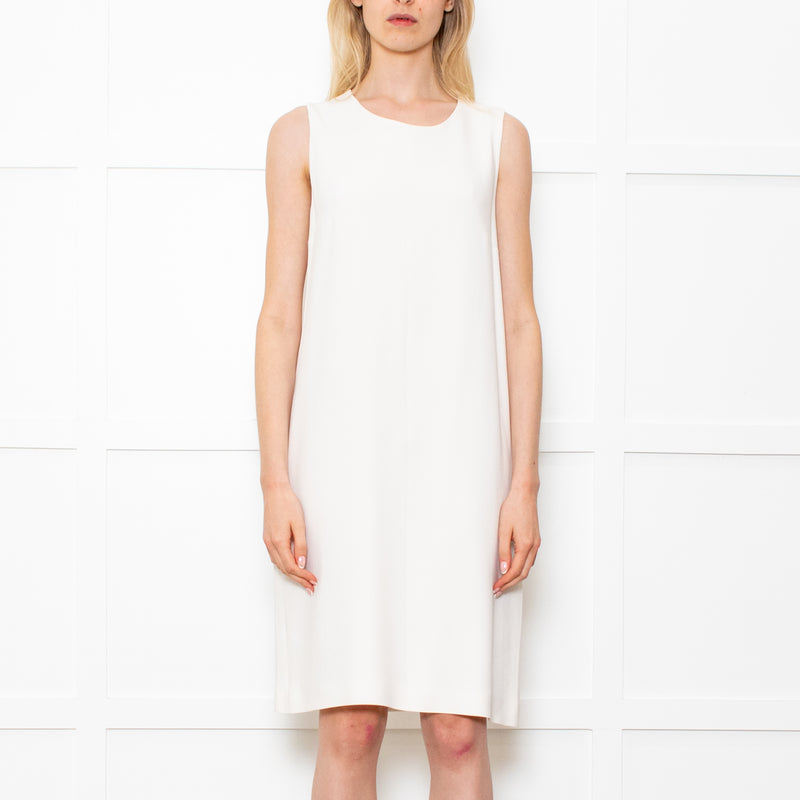 S Max Mara Cream Sleeveless Crepe Shift Midi Dress