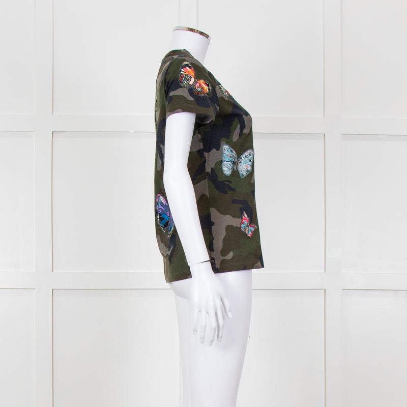 Valentino Khaki Camouflage Embellished T-Shirt