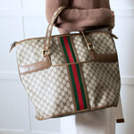 Gucci Beige Monogram Canvas Vintage Large Boston Travel Bag
