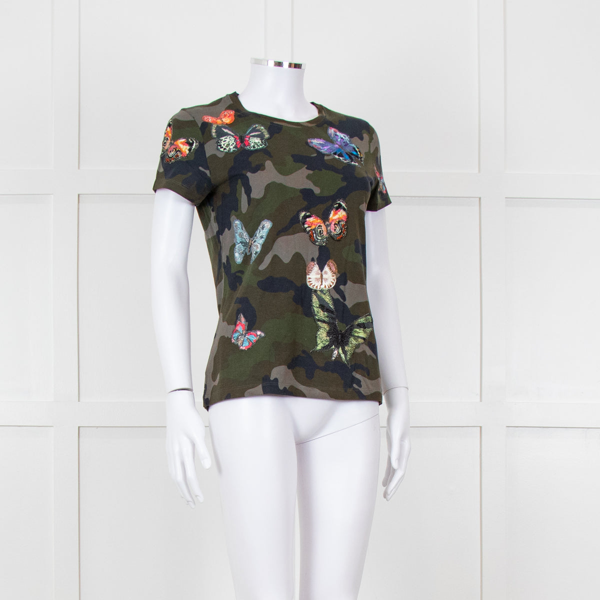 Valentino Khaki Camouflage Embellished T-Shirt