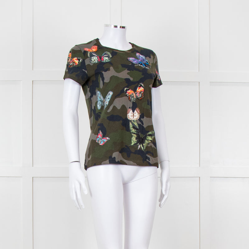 Valentino Khaki Camouflage Embellished T-Shirt